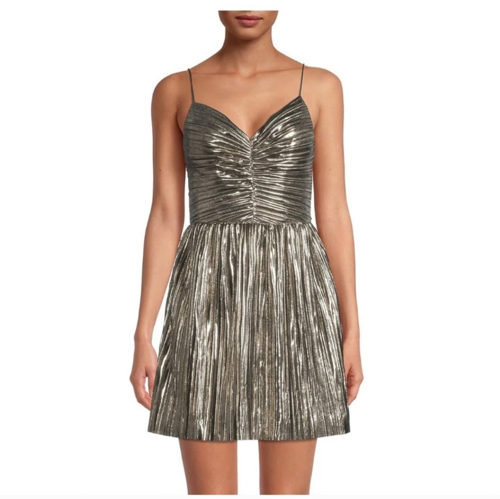 $175 MICHEAL Micheal Kors Elegant Metallic Foil/Flare Fit Dress